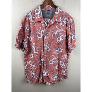 Izod Shirt Men XXL Relaxed Red Coral Saltwater Button Up Hawaiian Floral Aloha